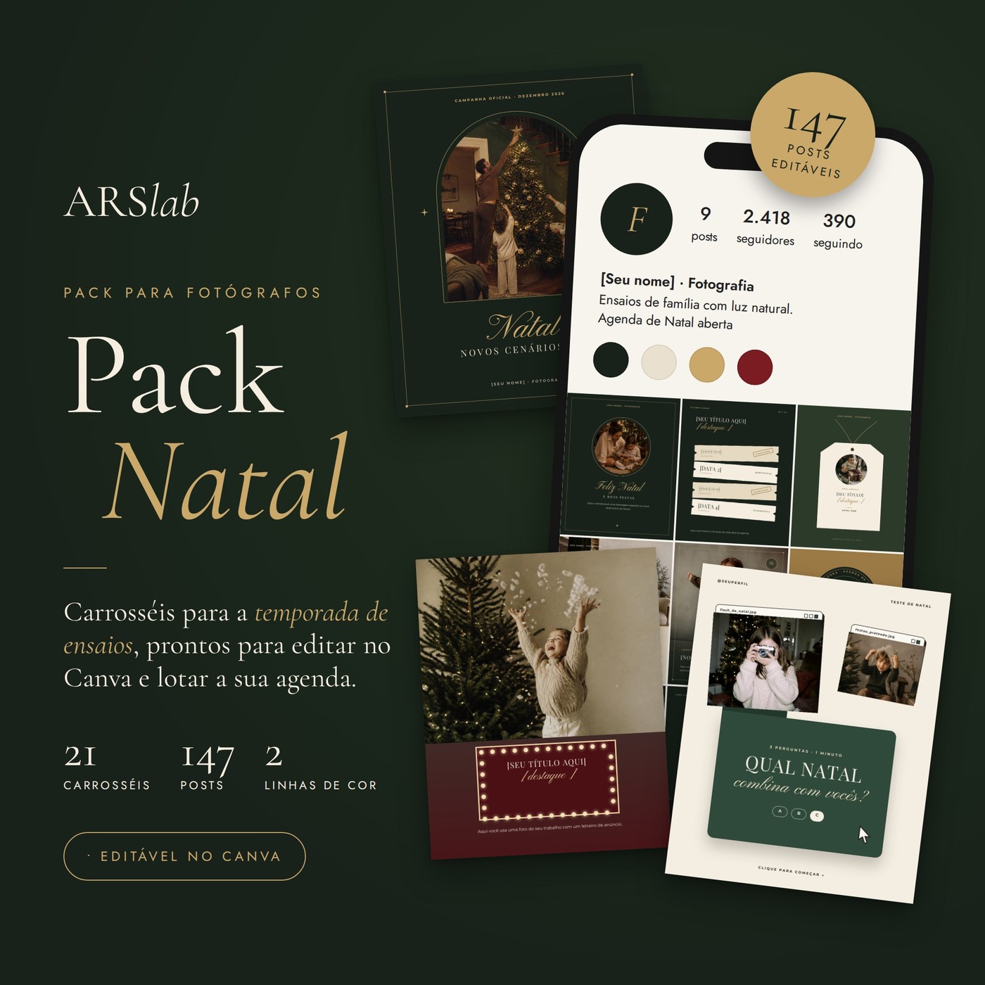 Mockup do Pack Natal em verde-pinheiro e dourado